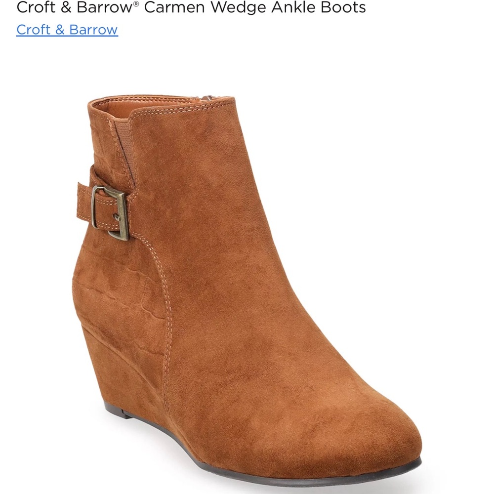 Croft & Barrow Tan Suede Ankle Booties with Wedge Heel